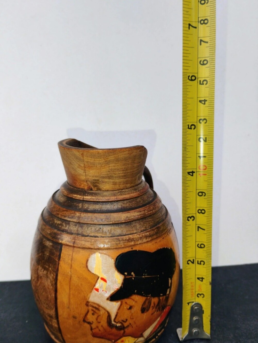 vintage hand-turned wooden folk art pitcher